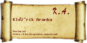 Klárik Aranka névjegykártya